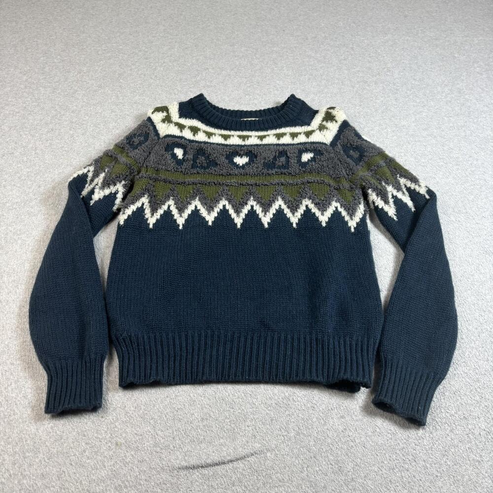 Burberry Brit Wool Cashmere Sweater Woman Medium Blue Fair Isle Hearts Heritage